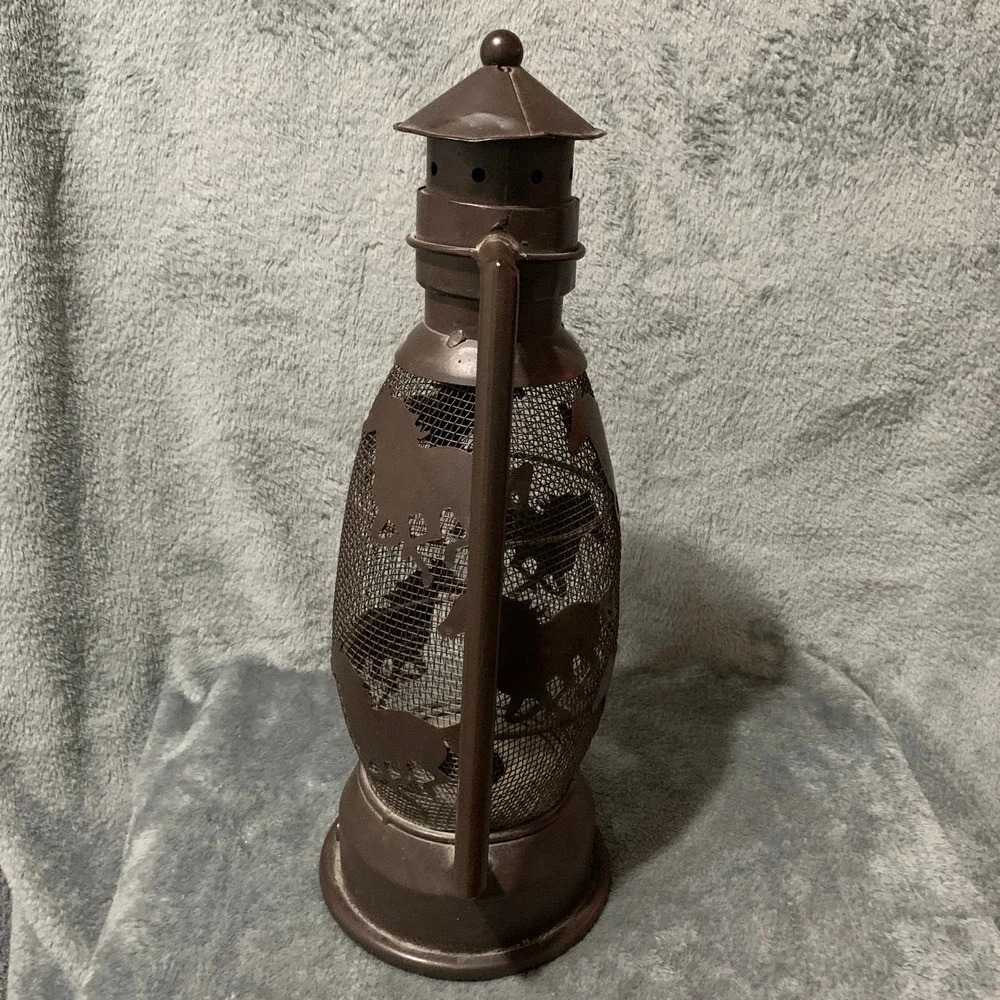 Rustic Brown Metal Horse Silhouette Mesh Hurricane Lantern Western Decor Flaw